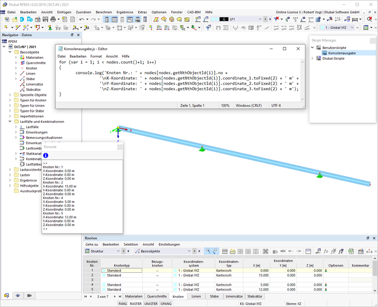 Kontrollausgabe in Konsole