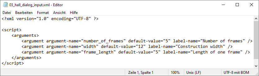 XML-Skript der Eingabemaske