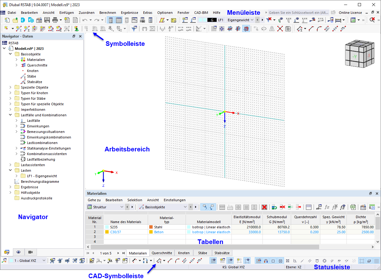 Benutzeroberfläche von RSTAB