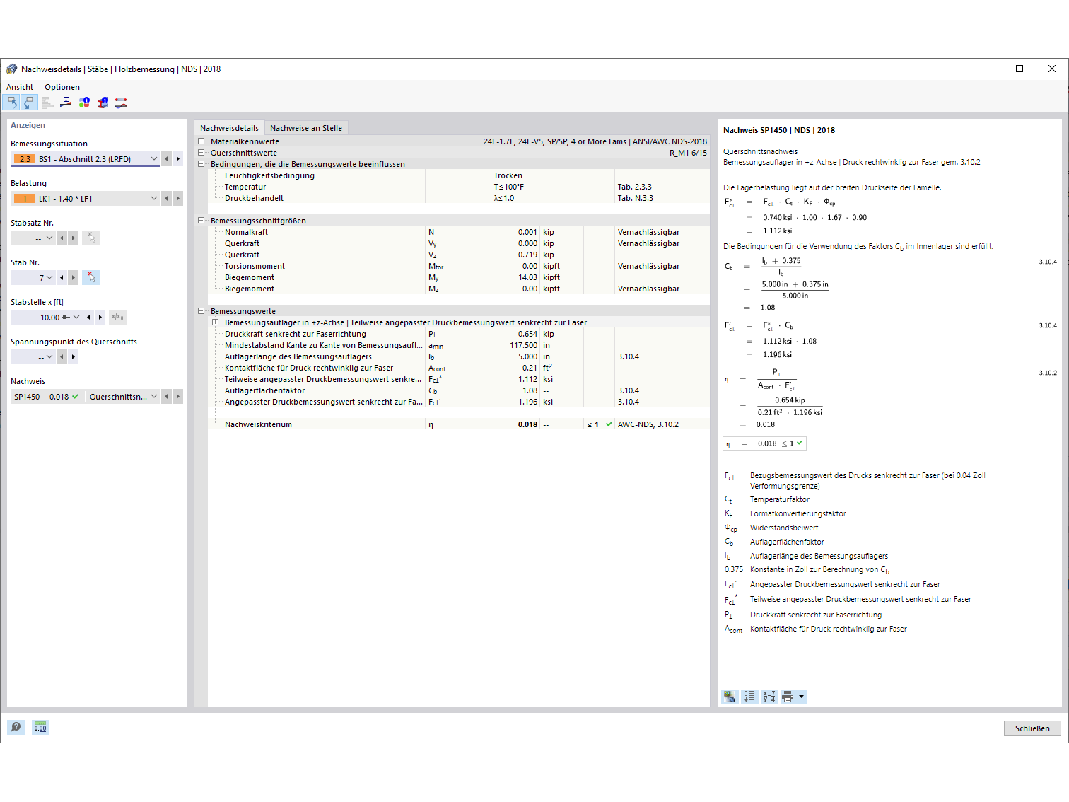 Nachweisdetails der Holzbemessung für Druck senkrecht zur Faserrichtung | NDS