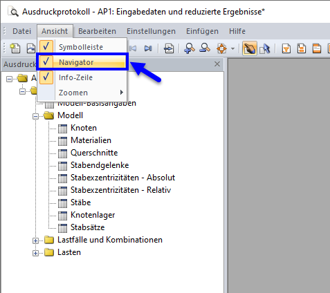 FAQ 005284 | Wie kann ich den Ausdruckprotokollnavigator anzeigen bzw. ausblenden?
