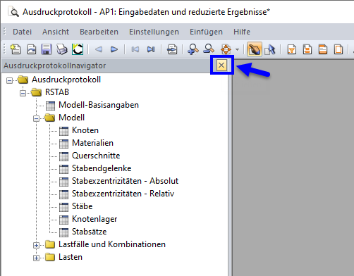 FAQ 005284 | Wie kann ich den Ausdruckprotokollnavigator anzeigen bzw. ausblenden?