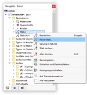 Kontextmenü für 'Stäbe'