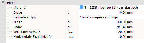 Stirnplatteneinstellung - Definitionstyp Abmessungen und Lage