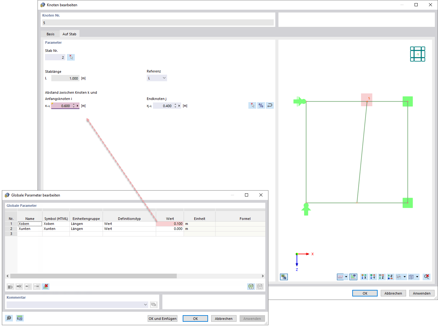 Neuen Wert für den Parameter definieren