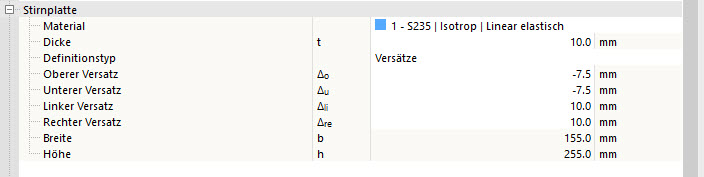 Stirnplatteneinstellung - Definitionstyp Versätze