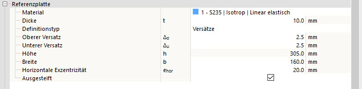 Referenzplatteneinstellung – Definitionstyp Versätze