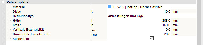 Referenzplatteneinstellung - Definitionstyp Abmessungen und Lage