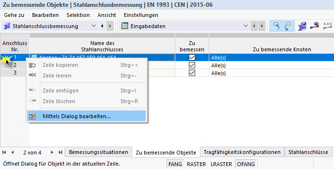 Kontextmenü in Tabelle