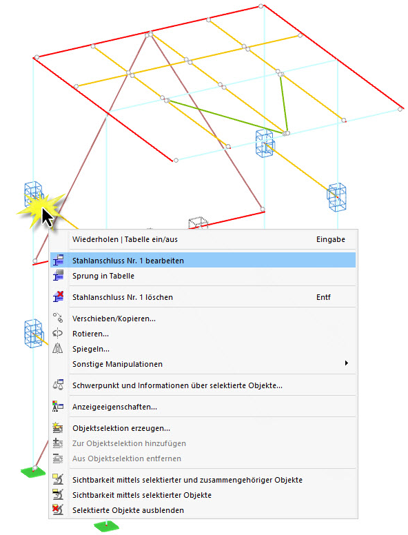 Kontextmenü eines Anschlusses im Arbeitsfenster