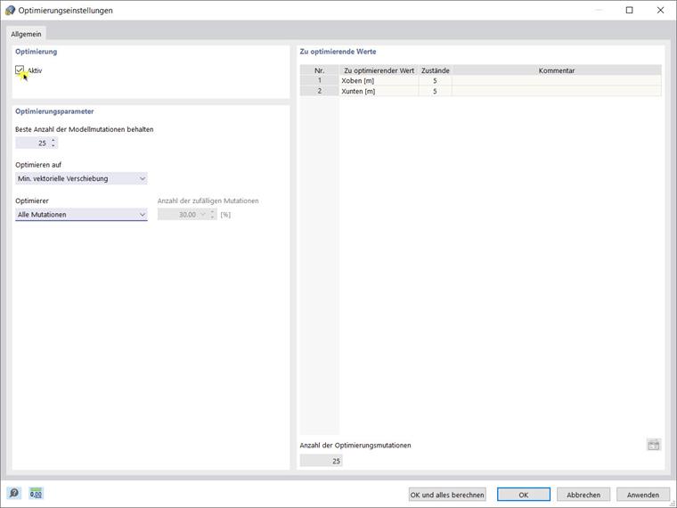 Optimierungseinstellungen