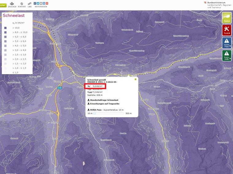 FAQ 005294 | Warum gibt die eHORA Karte von Österreich andere Schneelasten als das Geo-Zonen Tool an?