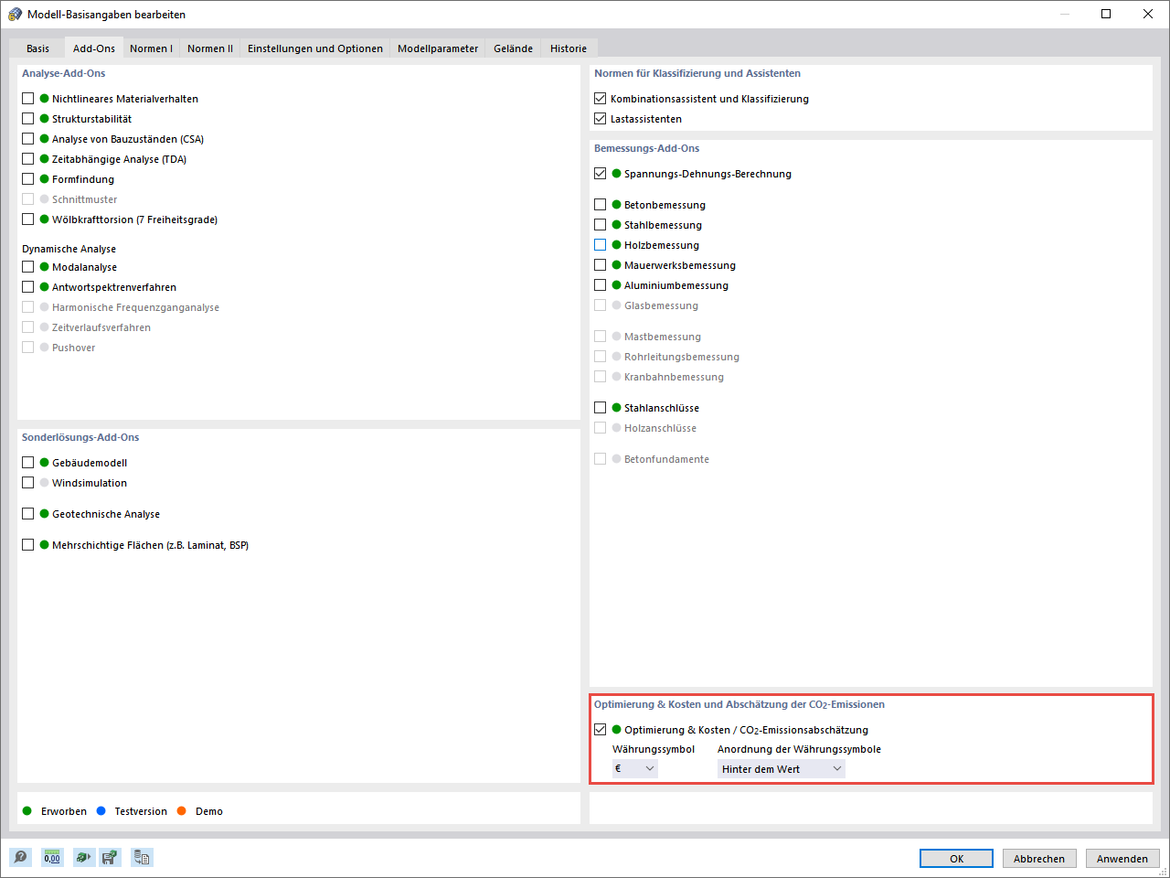 Add-On Optimierung & Kosten/CO₂-Emissionsabschätzung
