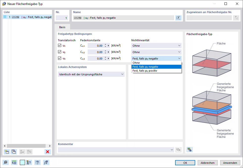 Dialog 'Neuer Flächenfreigabe-Typ'