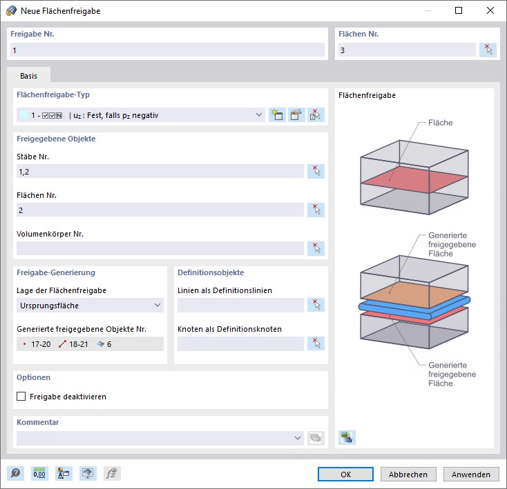 Dialog 'Neue Flächenfreigabe'