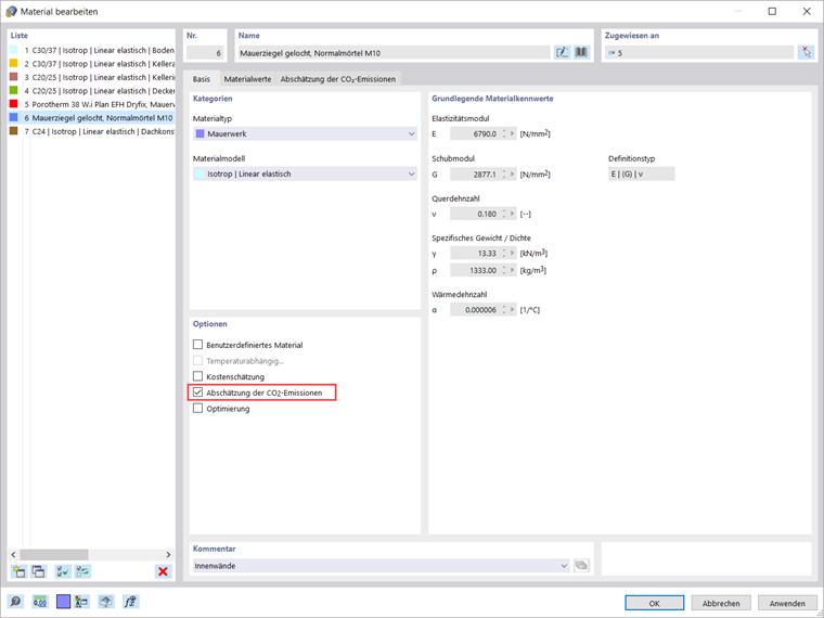 Aktivierung der Option 'Abschätzung der CO2-Emissionen'