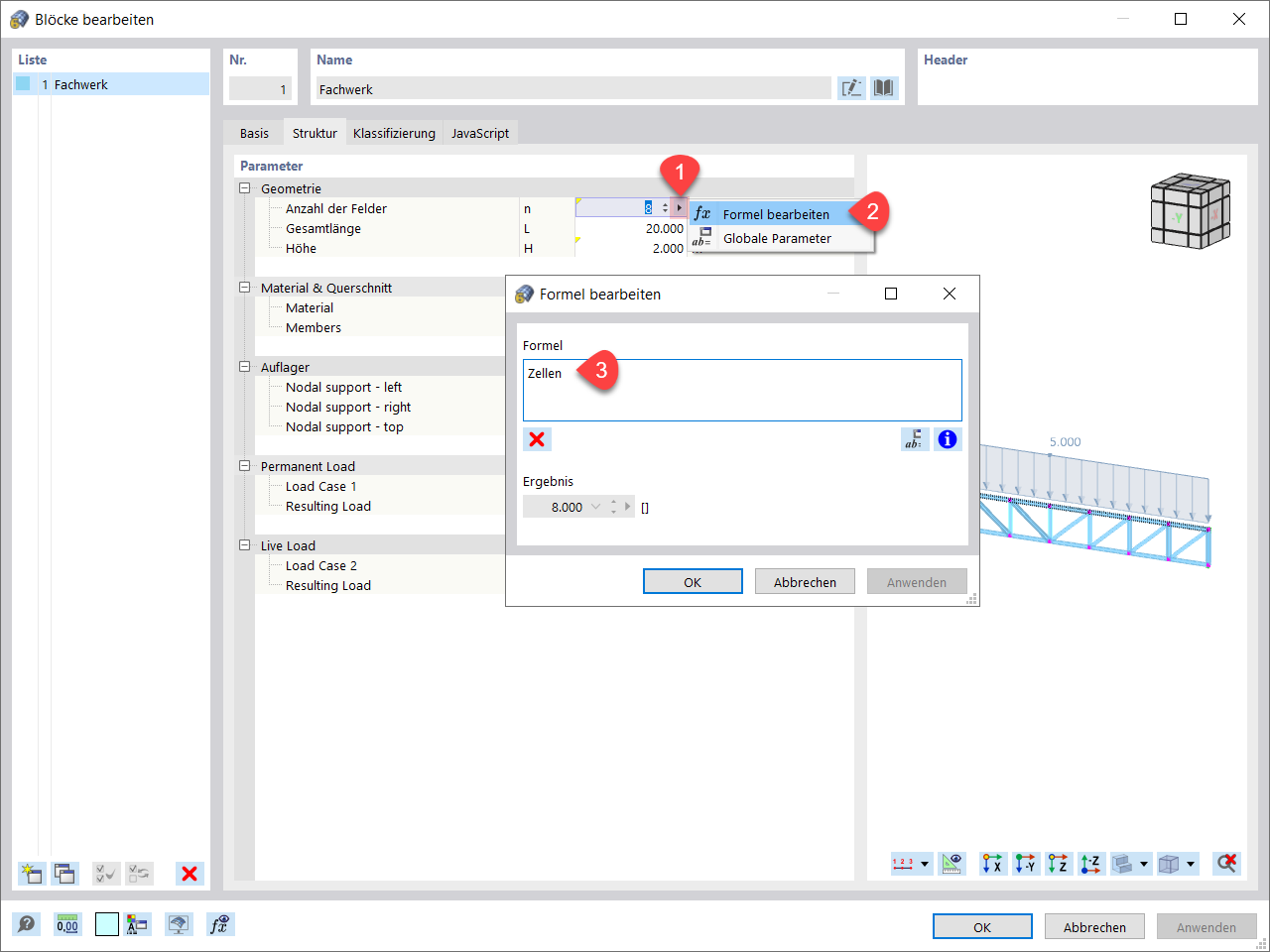 Geometrieparameter des Blocks mit globalen Parametern verknüpfen