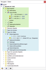 Basisobjekte (grün) und Typen für Basisobjekte (blau) im Navigator