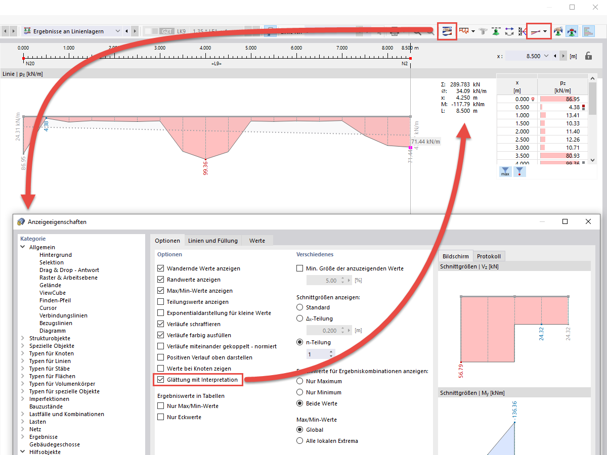 FAQ 005303 | Wie kann im Ergebnisverlauf von RFEM 6 ein Glättungsbereich / eine Glättungslinie eingefügt werden?