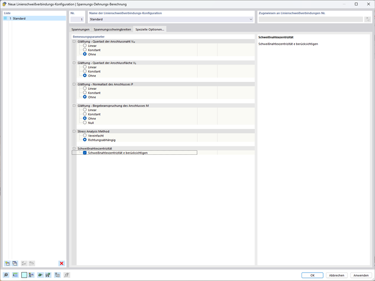 Spezielle Optionen für Spannungs-Dehnungs-Berechnung