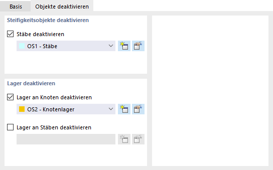 Stäbe und Knotenlager deaktivieren