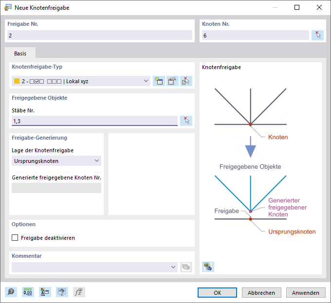 Dialog 'Neue Knotenfreigabe'
