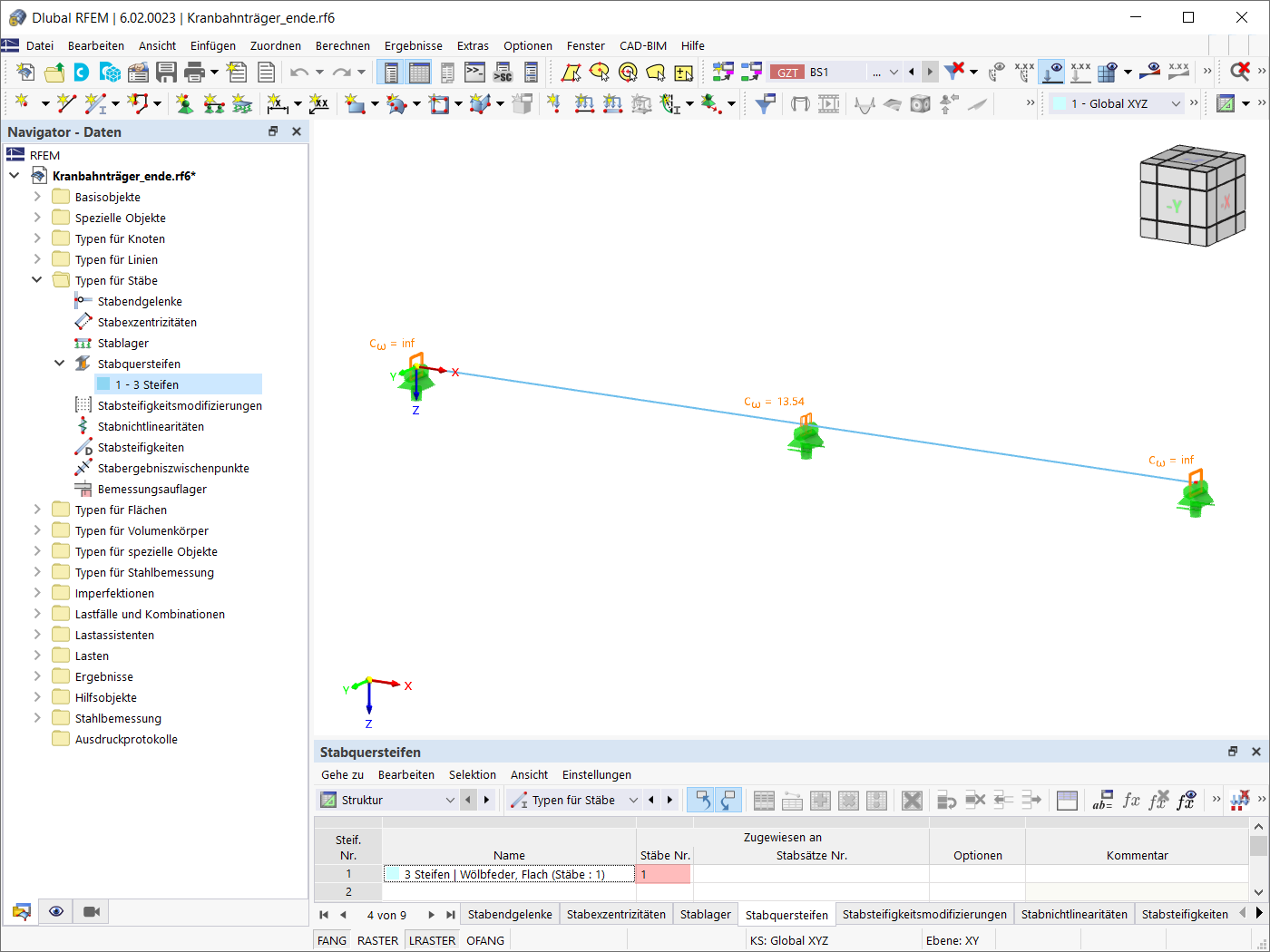 Stabquersteifen, die dem Stab zugeordnet sind