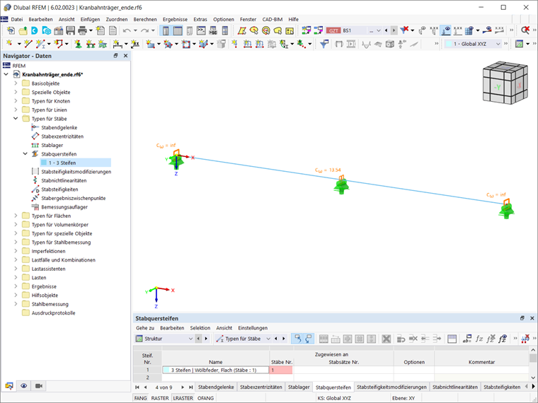 Stabquersteifen, die dem Stab zugeordnet sind