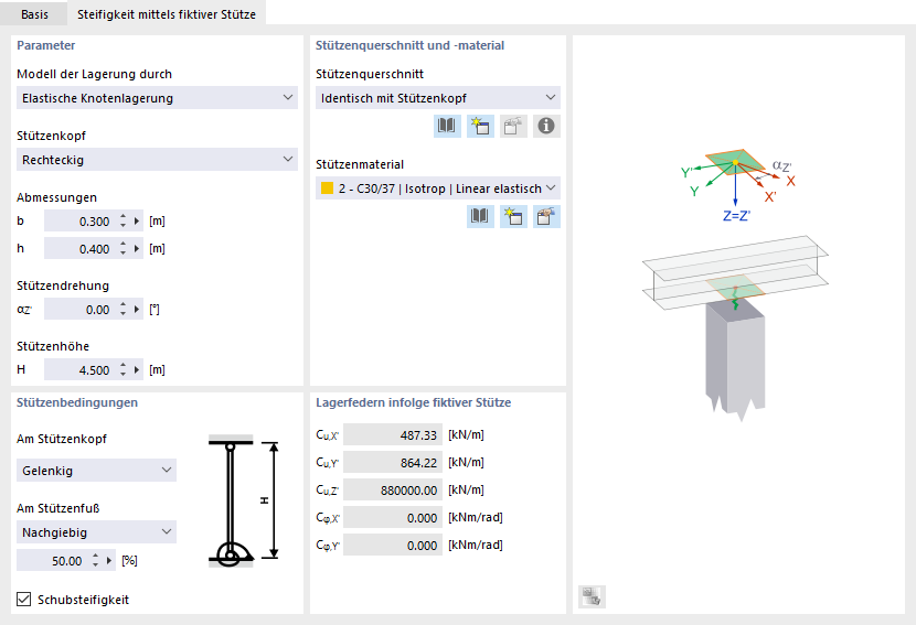 Steifigkeit mittels fiktiver Stütze definieren