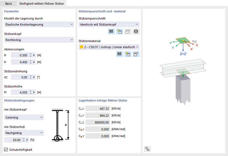 Steifigkeit mittels fiktiver Stütze definieren