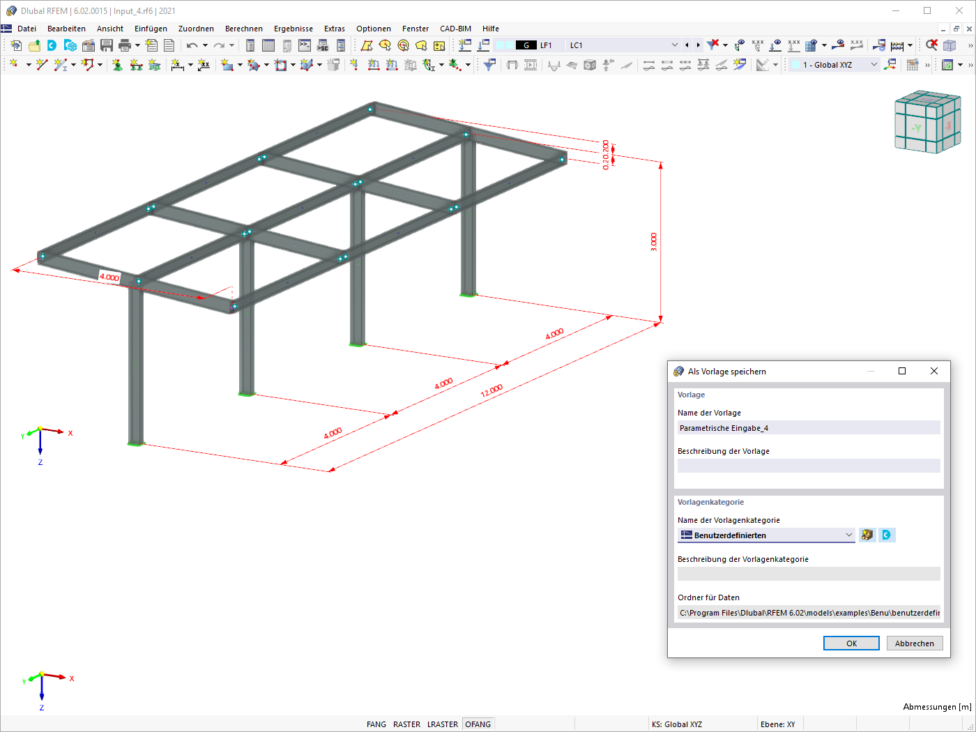 Parametrisiertes Modell als Vorlage speichern