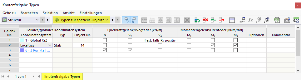 Typen für spezielle Objekte in Tabelle