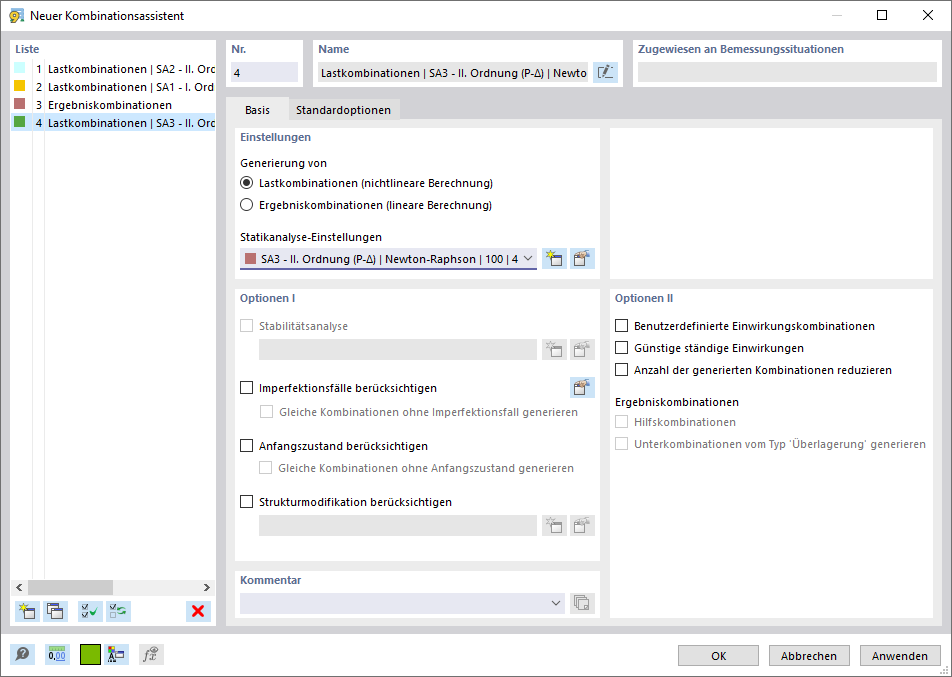 Dialog 'Neuer Kombinationsassistent'