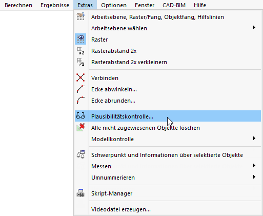 Plausibilitätskontrolle aufrufen