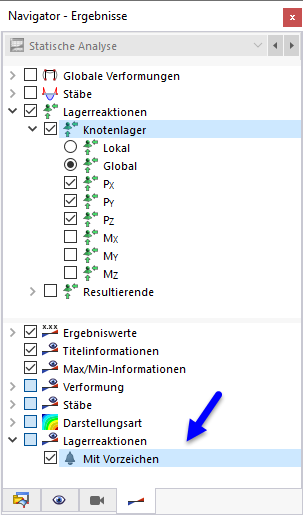 Lagerreaktionen mit Vorzeichen darstellen