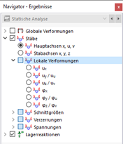 Lokale Stabverformungen im Navigator auswählen