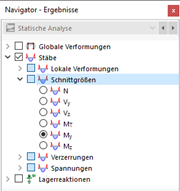 Stabschnittgrößen im Navigator auswählen