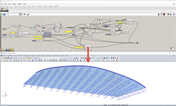 Generierung eines Daches aus Fachwerkbindern mit Grasshopper (oben) und RFEM (unten)