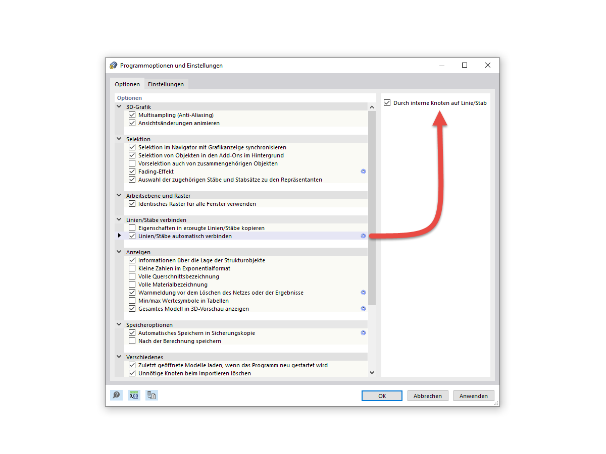 FAQ 005313 | Ich verwende beim Modellieren die Funktion "Linien/Stäbe automatisch verbinden". RFEM 6 erzeugt mir allerdings immer einen Verbindungsknoten vom Typ "