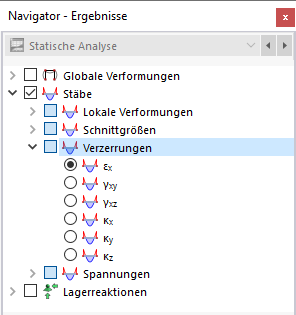 Stabverzerrungen im Navigator auswählen