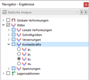 Stab-Kontaktkräfte im Navigator auswählen