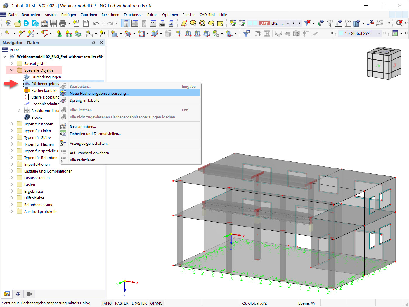 "Flächenergebnisanpassungen" im Daten-Navigator