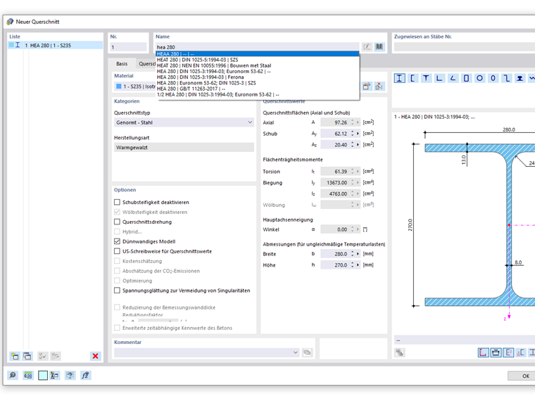 FAQ 005316 | Wenn ich die Suchfunktion der Querschnittsdatenbank nutze, werden mir allerhand ähnliche Querschnittsreihen angezeigt. Wie kann ich die Suchergebnisse