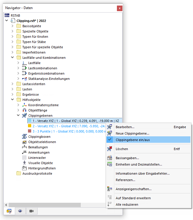 Clippingebene über Kontextmenü ein- und ausschalten
