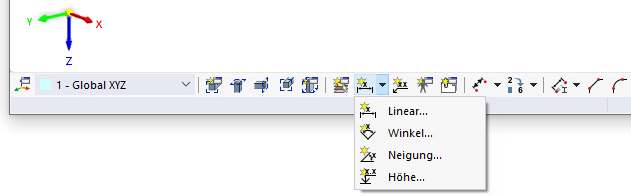 Schaltflächen für Bemaßungen in CAD-Symbolleiste