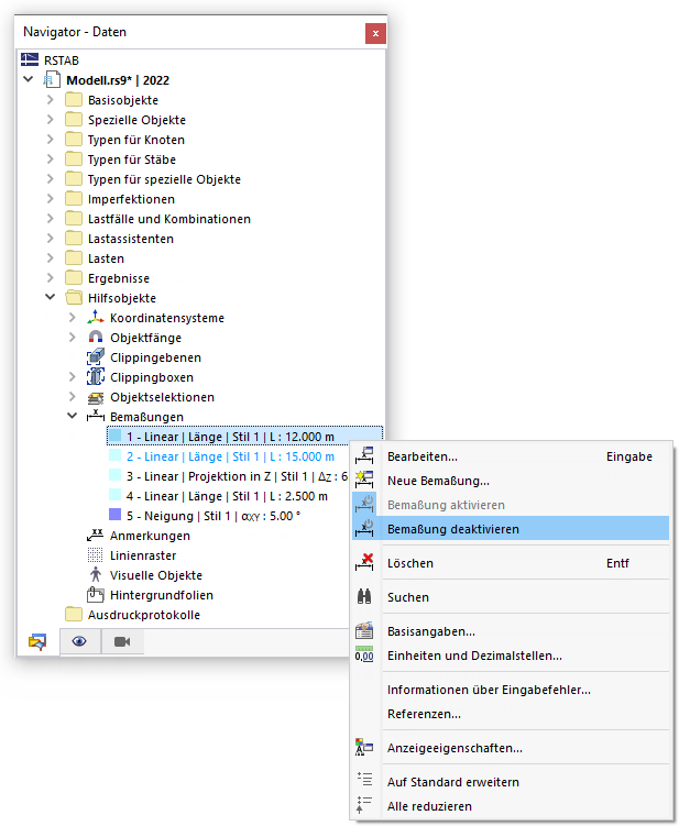 Bemaßungen individuell ein- und ausblenden