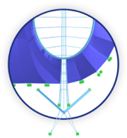Hochdetailliertes Modell eines Membran-Hängedachs mit Ringöffnung und intuitiver Strukturgenerierung.