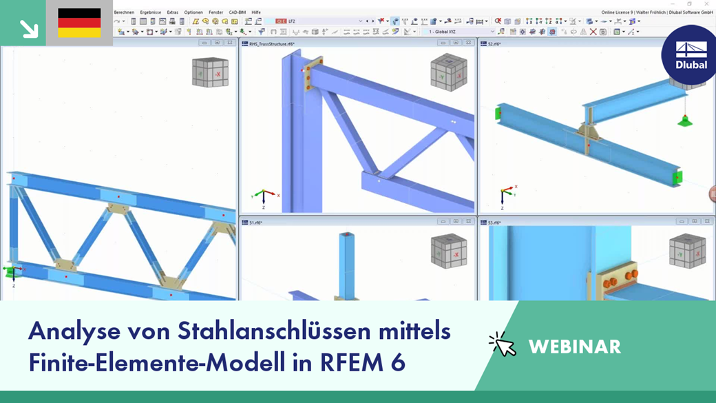 Darstellung von Stahlanschlüssen in RFEM 6 zur Finite-Elemente-Analyse.