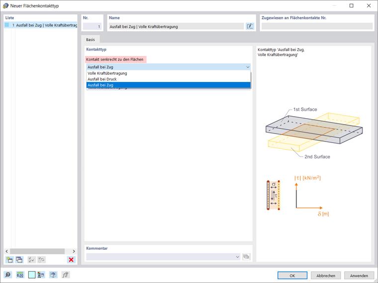 Dialog "Neuer Flächenkontakttyp": Kontakt senkrecht zu den Flächen