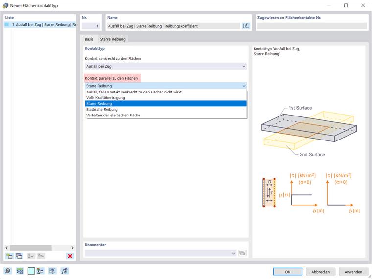 Dialog "Neuer Flächenkontakttyp": Kontakt parallel zu den Flächen